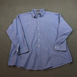 Claybrooke Dress Shirt Mens 18 1/2 Blue Wrinkle Free Button Down Long Sleeve